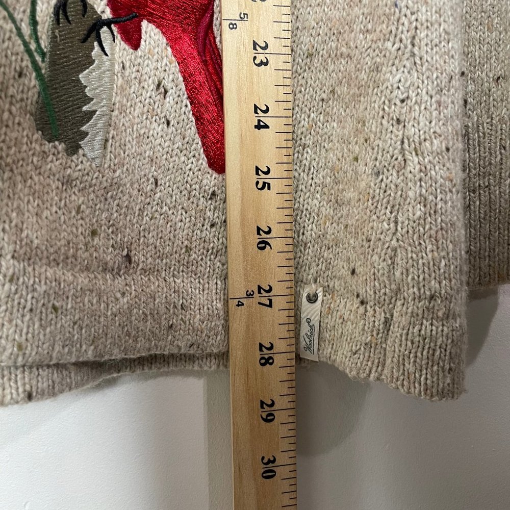 Woolrich Embroidery Cardinal Zip Wool Blend Holiday Cardigan Sweater Oatmeal L - Picture 9 of 14